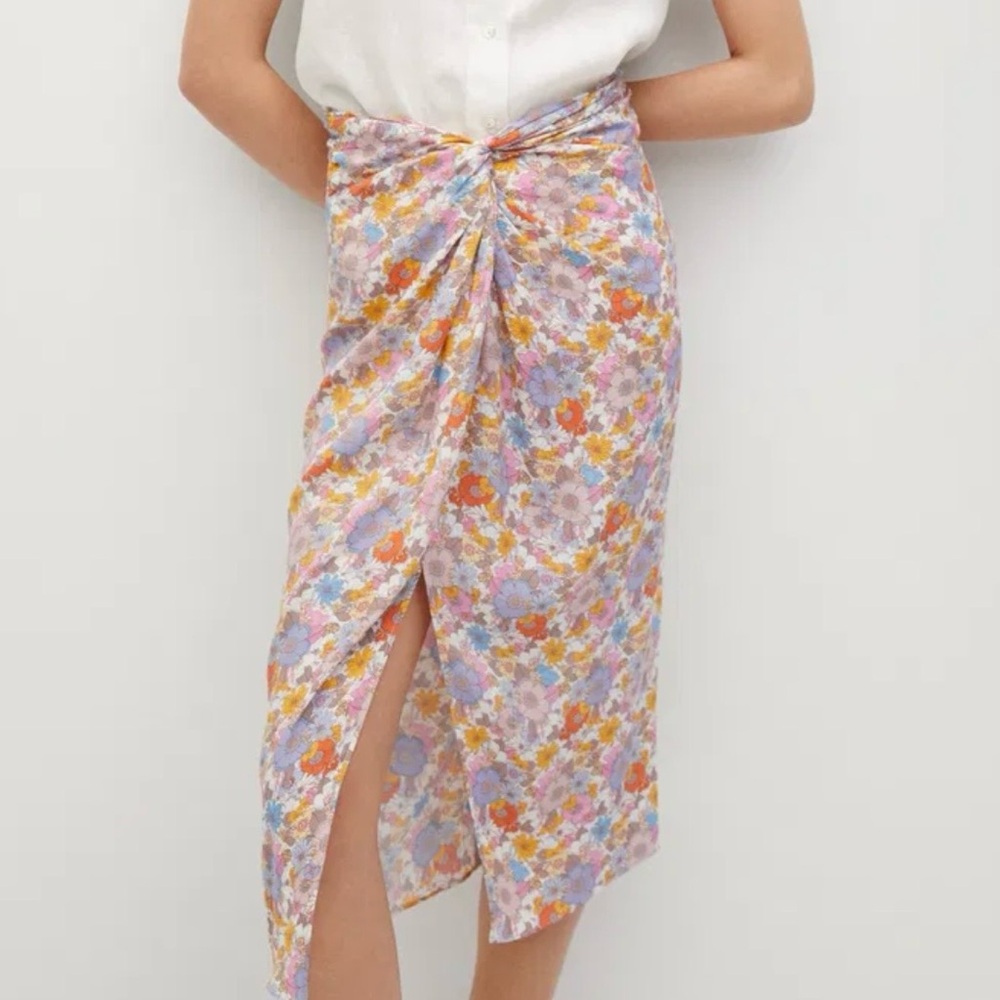 Mango MNG Knot Floral Print Skirt